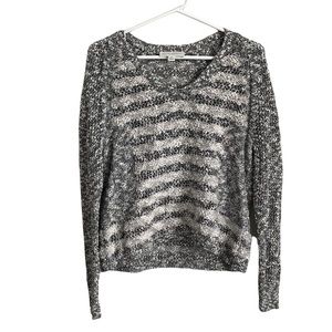 White + Warren V-Neck Sweater Grey White Stripe Coastal Neutral Casual Womens XS